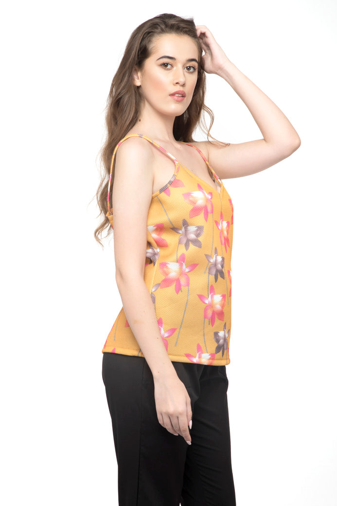V-neck Striped Flowers Cami Top