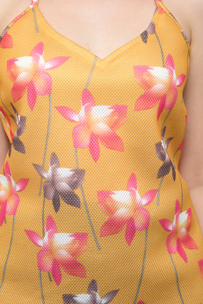 V-neck Striped Flowers Cami Top