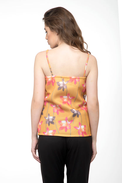 V-neck Striped Flowers Cami Top