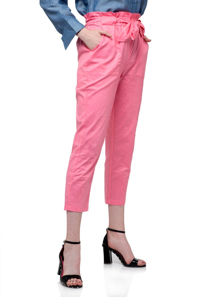 Regular Fit Solid Cropped Peg Trousers