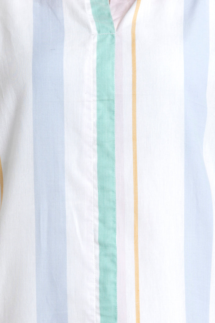 Sleeveless Multi Colour Striped Dress with Ruffle hem in Organic Cotton