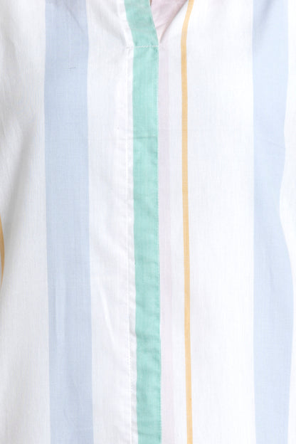 Sleeveless Multi Colour Striped Dress with Ruffle hem in Organic Cotton
