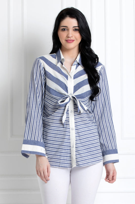 Striped Buttoned Down Shirt with a Waist Knot