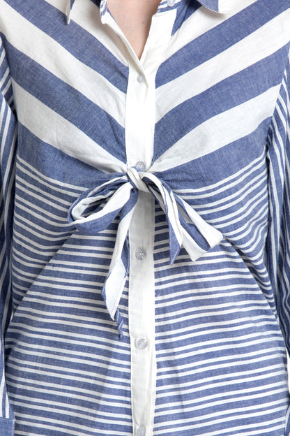 Striped Buttoned Down Shirt with a Waist Knot