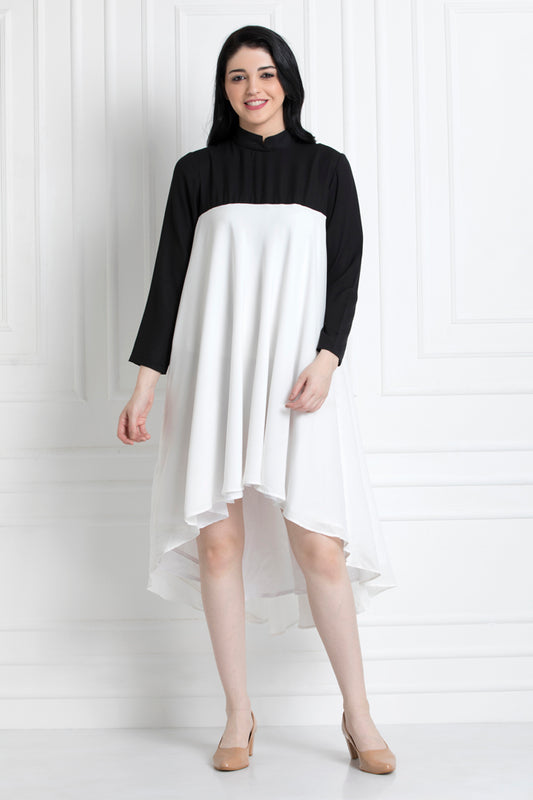 Monochrome High & Low Full Sleeves Dress
