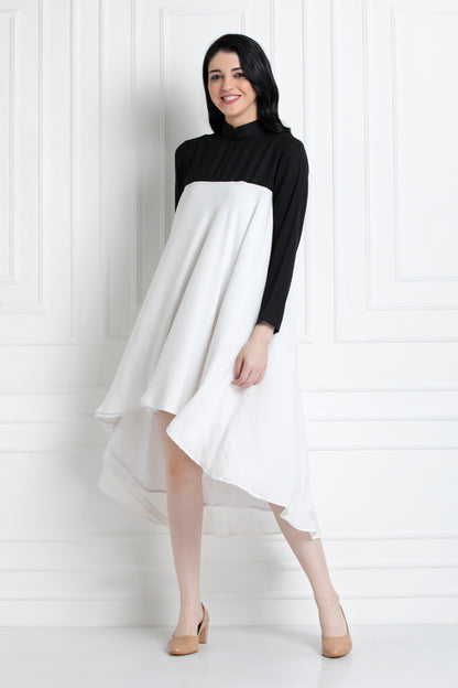 Monochrome High & Low Full Sleeves Dress