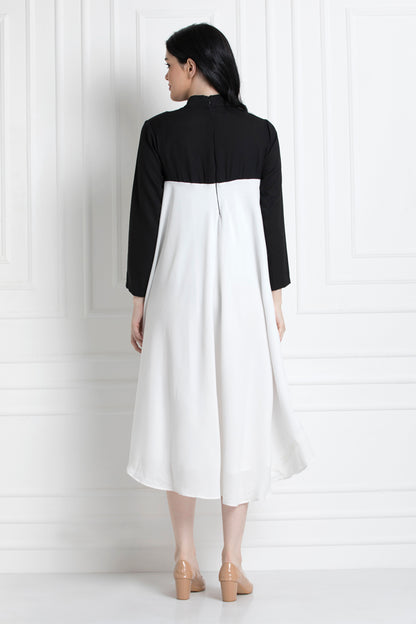Monochrome High & Low Full Sleeves Dress