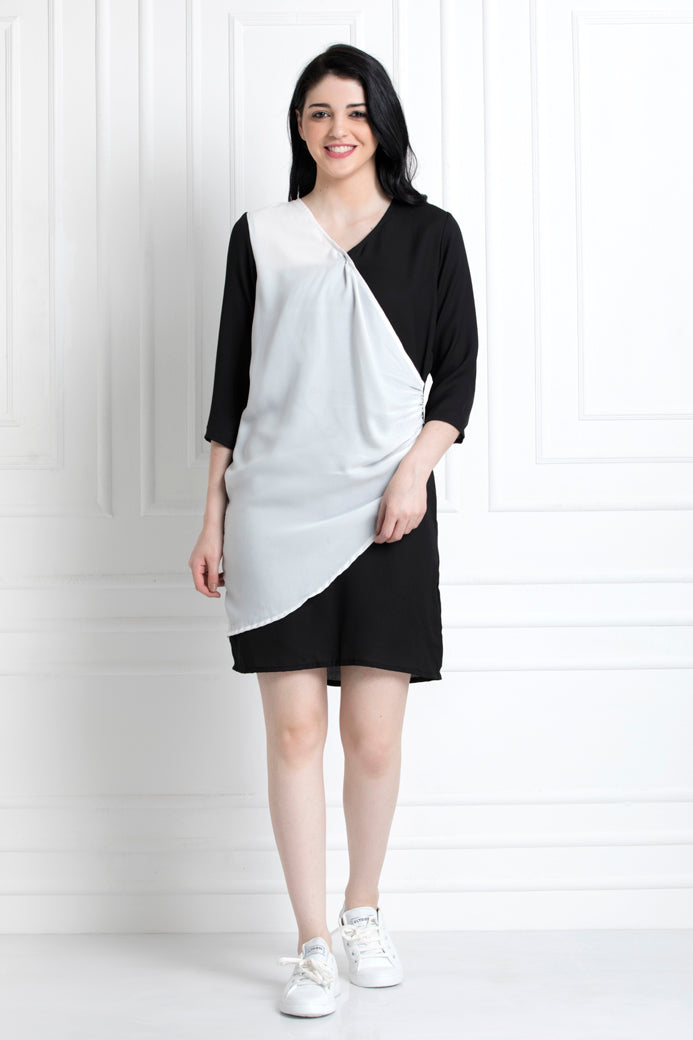 Full Sleeves, V neck Monochrome Dress