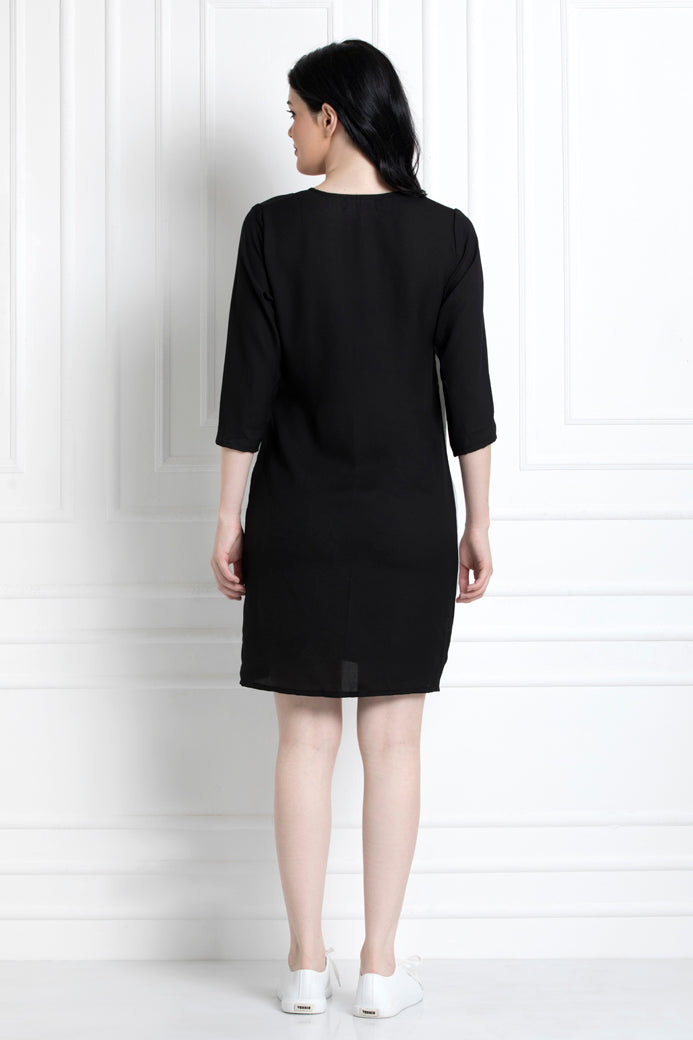Full Sleeves, V neck Monochrome Dress
