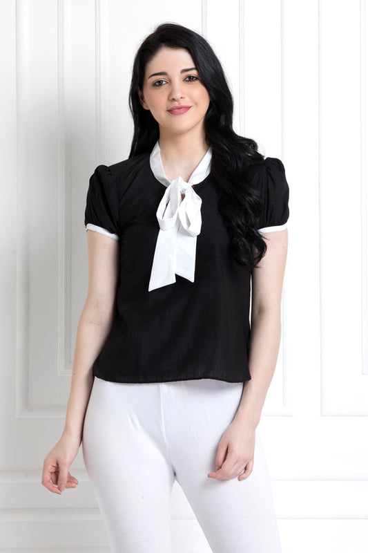 Monochrome Top with Pussy Bow