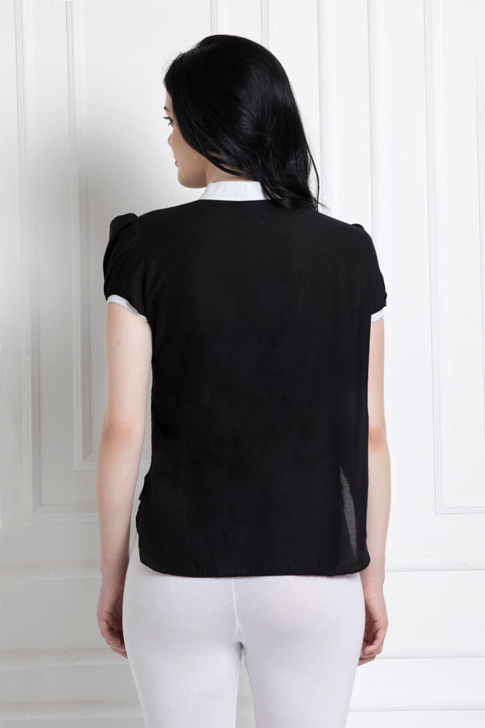 Monochrome Top with Pussy Bow
