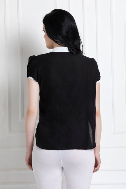 Monochrome Top with Pussy Bow