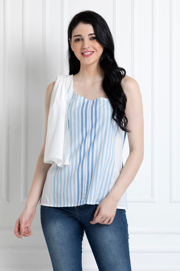 One Shoulder Ruffle Drape Top in Organic Cotton