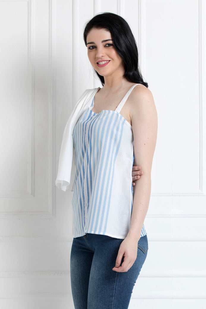 One Shoulder Ruffle Drape Top in Organic Cotton