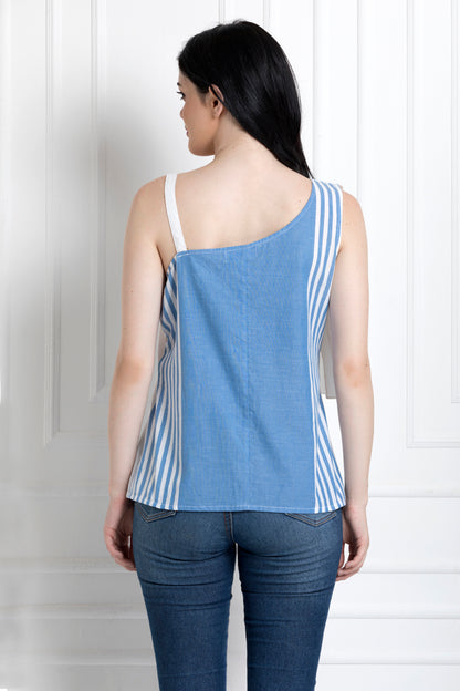 One Shoulder Ruffle Drape Top in Organic Cotton
