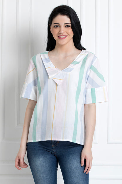Multi Stripe V Neck Top