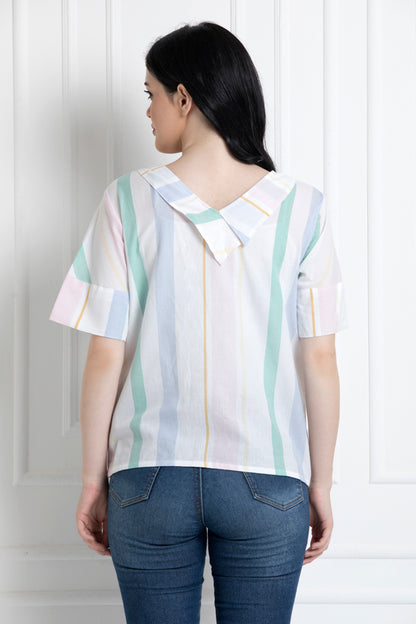 Multi Stripe V Neck Top