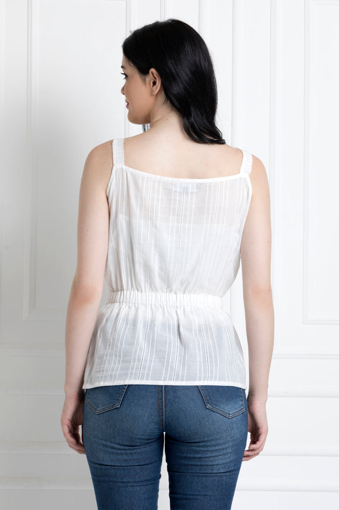 Spaghetti Style Cinched Waist Top in 100% Cotton