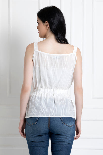 Spaghetti Style Cinched Waist Top in 100% Cotton