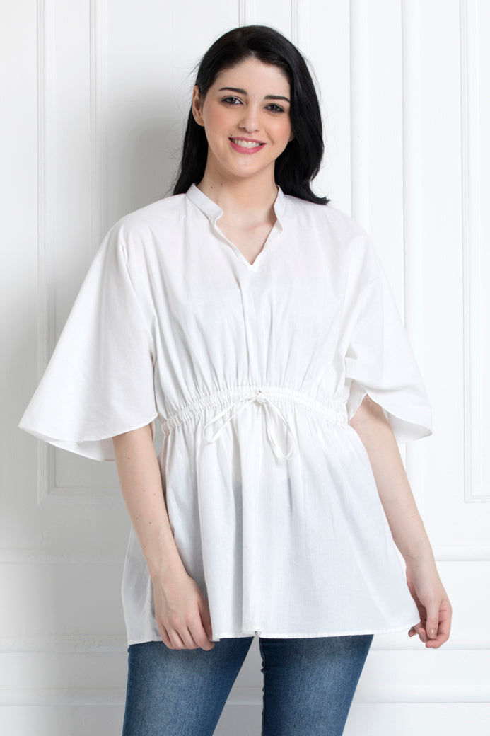 Kaftan Style Cinched Waist Top with Drawstrings On the Waist