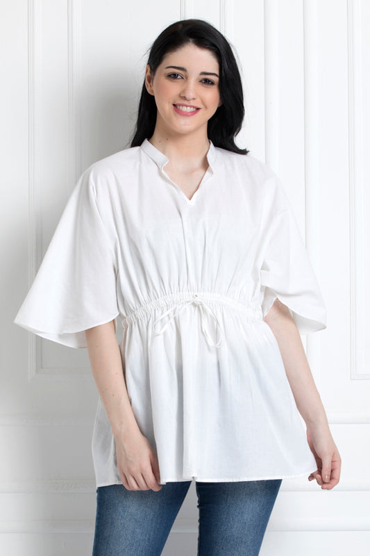 Kaftan Style Cinched Waist Top with Drawstrings On the Waist
