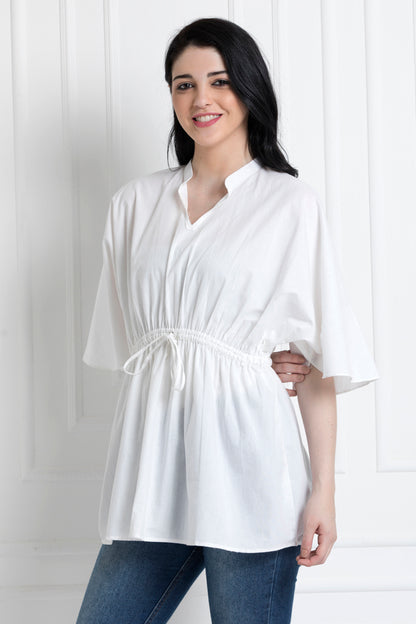 Kaftan Style Cinched Waist Top with Drawstrings On the Waist