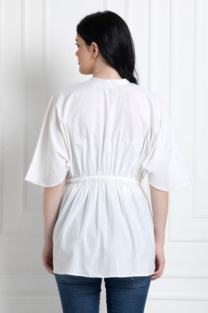 Kaftan Style Cinched Waist Top with Drawstrings On the Waist