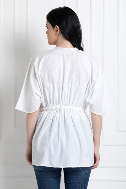 Kaftan Style Cinched Waist Top with Drawstrings On the Waist