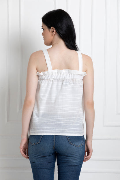 Elasticated Chest Spaghetti Style Top In Self Design Cotton Fabric
