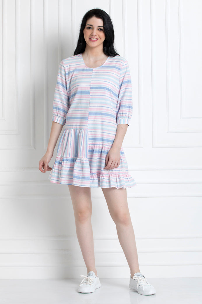 Dress with High & Low Gathered Hem