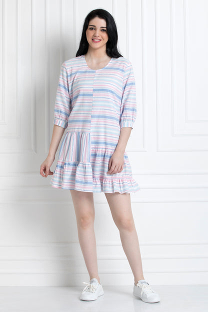 Dress with High & Low Gathered Hem