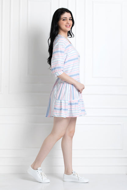 Dress with High & Low Gathered Hem