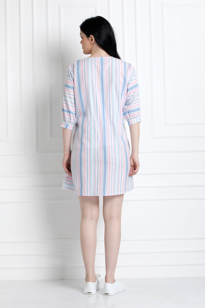 Dress with High & Low Gathered Hem