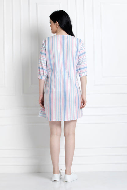 Dress with High & Low Gathered Hem