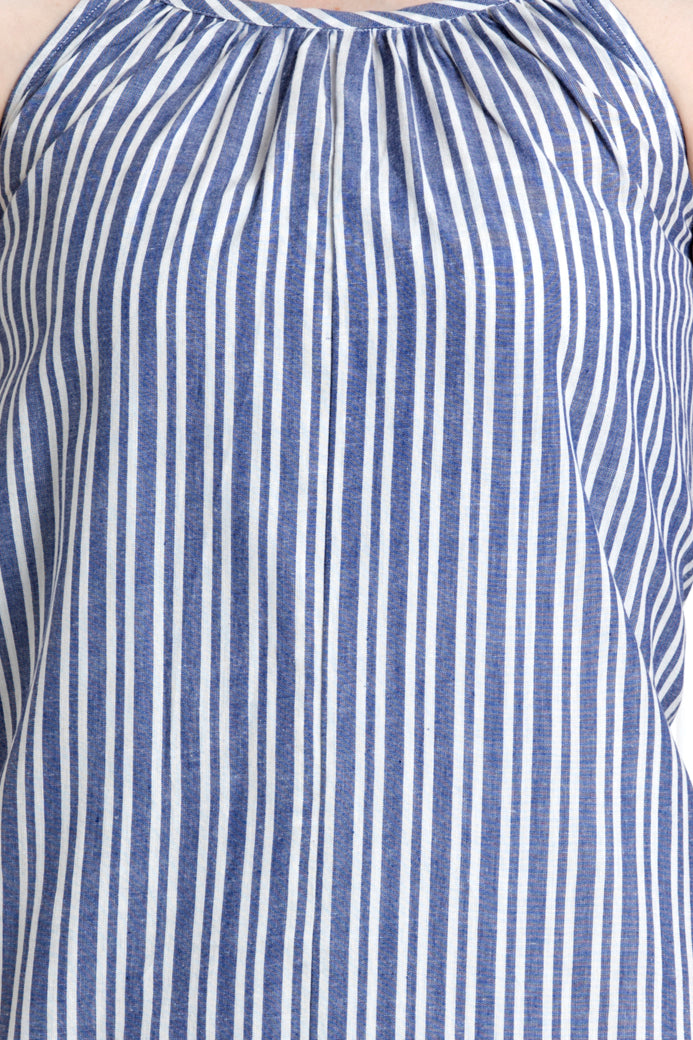 Spaghetti Style Striped Knee Length Dress in Soft Cotton