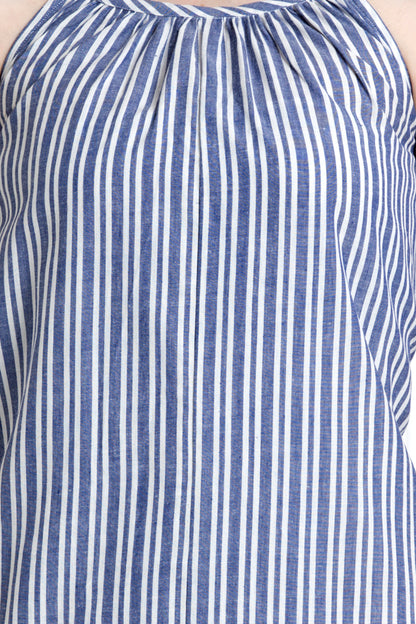 Spaghetti Style Striped Knee Length Dress in Soft Cotton