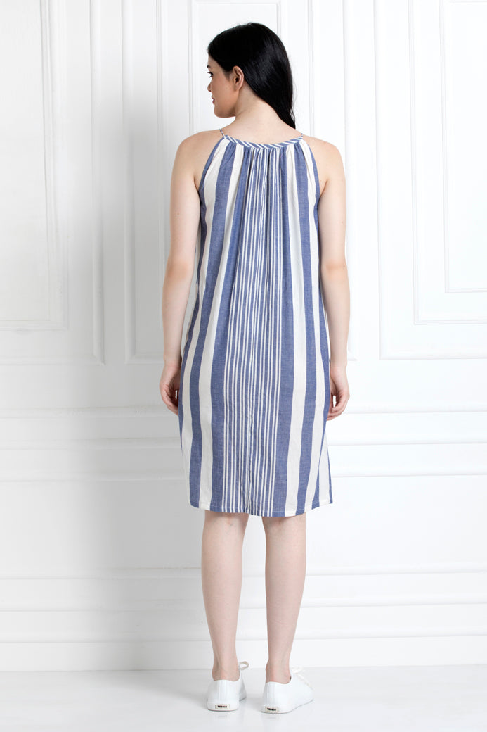 Spaghetti Style Striped Knee Length Dress in Soft Cotton