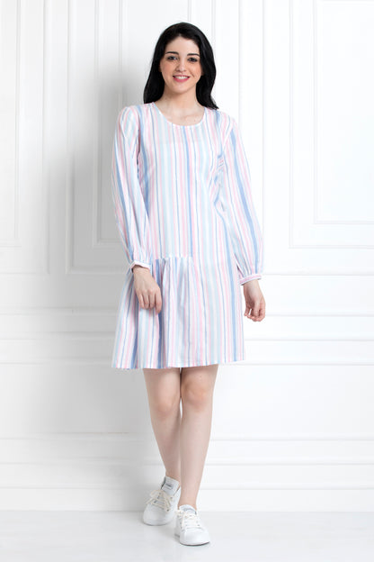 Full Sleeves Dress with One Side Gathered Hem