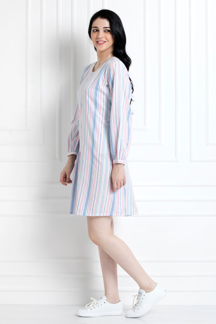Full Sleeves Dress with One Side Gathered Hem