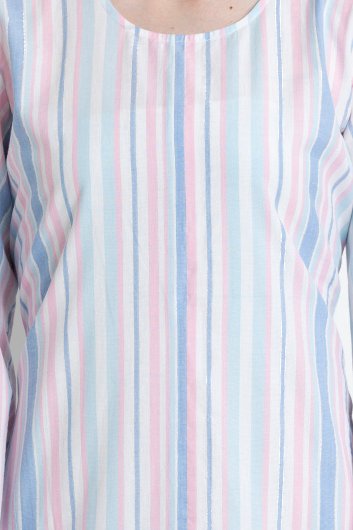 Full Sleeves Dress with One Side Gathered Hem