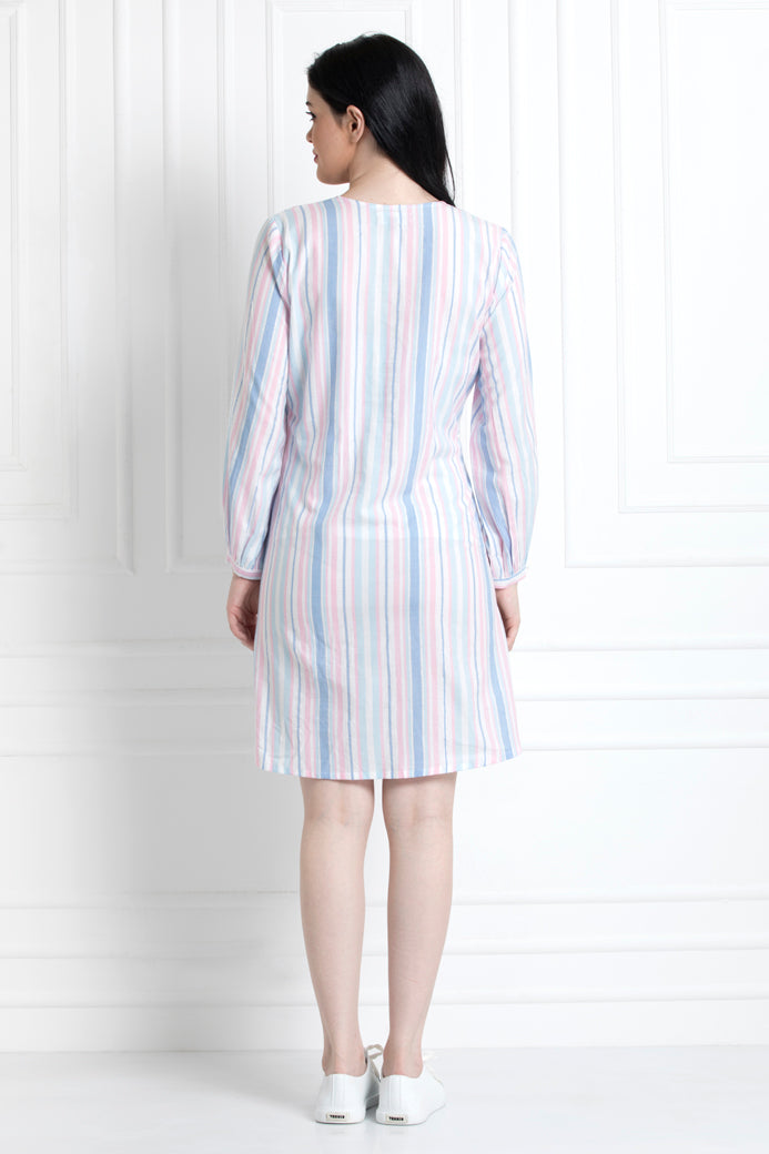 Full Sleeves Dress with One Side Gathered Hem