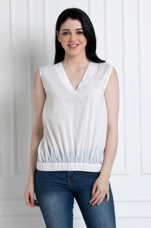 Sleeveless, V-Neck, Elasticated Bottom Top