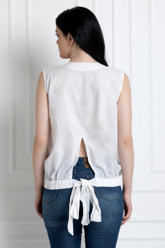 Sleeveless, V-Neck, Elasticated Bottom Top