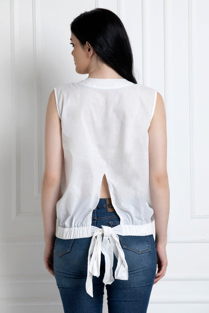 Sleeveless, V-Neck, Elasticated Bottom Top