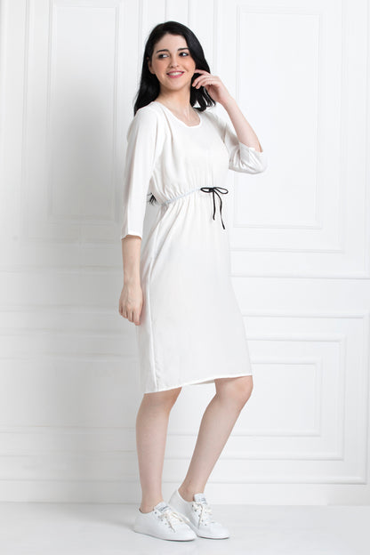 Round Neck cinched waist Dress in 100% Cotton