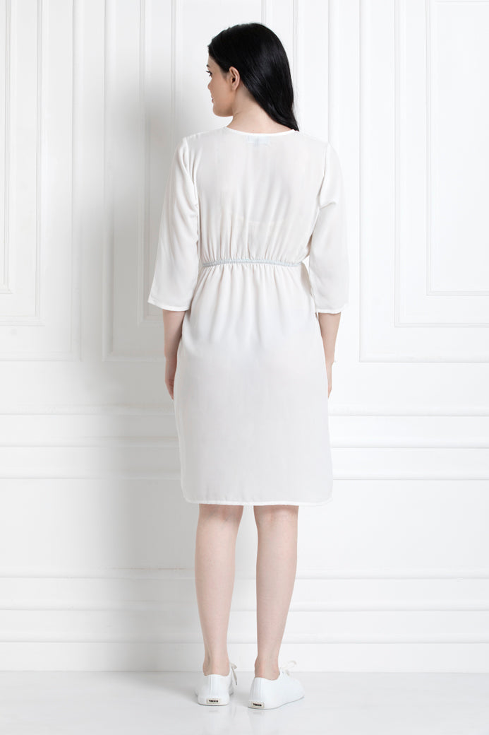 Round Neck cinched waist Dress in 100% Cotton