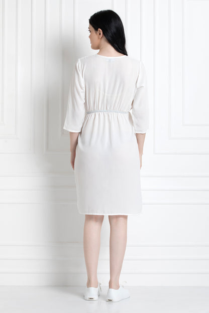 Round Neck cinched waist Dress in 100% Cotton