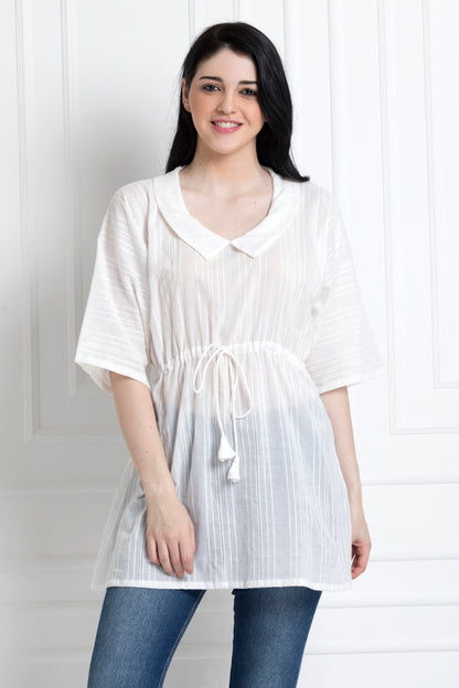Cinched Elastic Waist Top in Organic Cotton