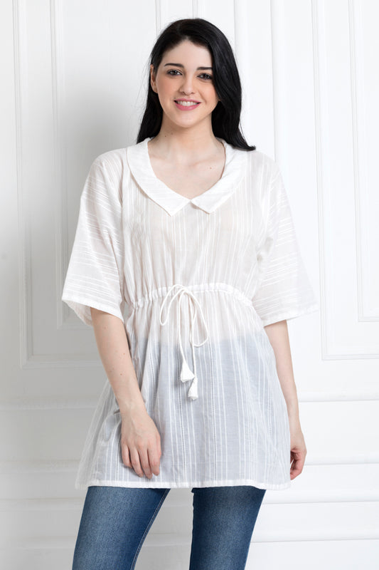 Cinched Elastic Waist Top in Organic Cotton