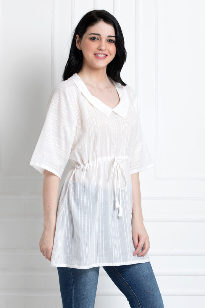 Cinched Elastic Waist Top in Organic Cotton